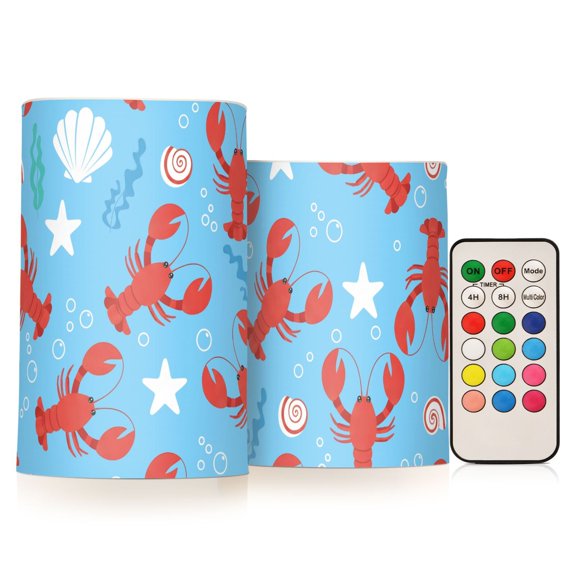 Crayfish Shells Flickering Flameless Candles Battery Operated with Remote Timer LED Pillar Candles Set of 2