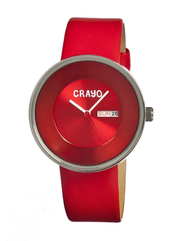 Crayo Button LeatherBand Unisex Watch w/ Day/Date