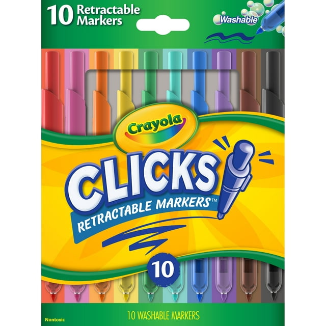 Crayola 10 Count Clickable Art Markers, Assorted Colors, Beginner Child