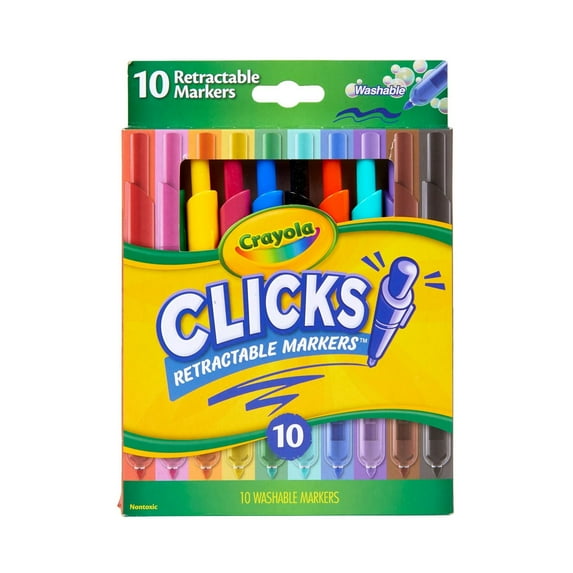 Crayola Clicks Retractable Markers (10ct), Cone Tip, Easter Basket Essentials, Washable Markers, School Supplies, Easter Craft Supplies for Kids, 6+