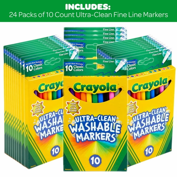 Crayola 10ct Ultra-Clean Washable Fine Line Markers, Assorted Colors, 24 Pack, Bulk School Supplies