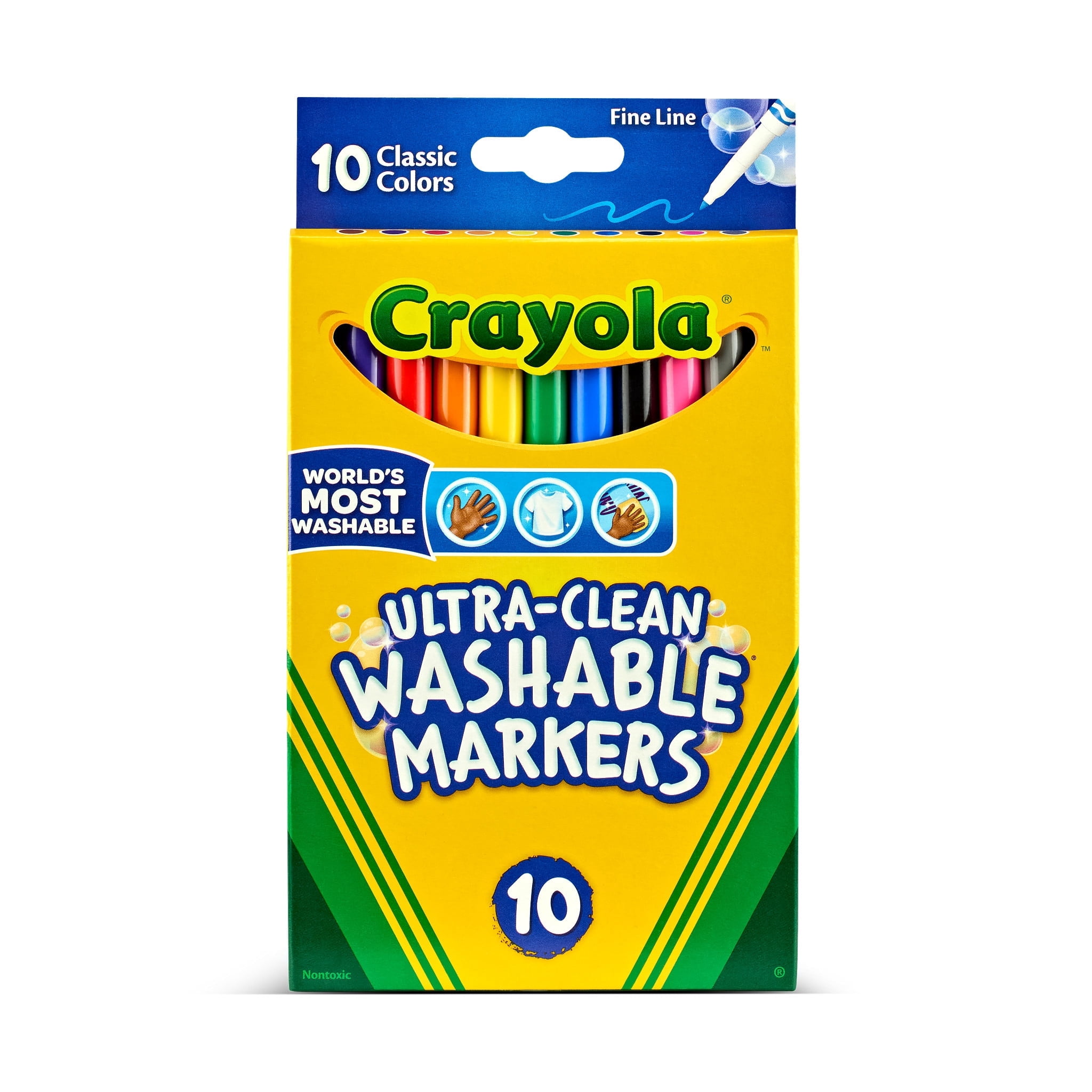 Crayola 10ct Ultra-Clean Washable Fine Line Markers, Assorted Colors, 24 Pack, Bulk School Supplies