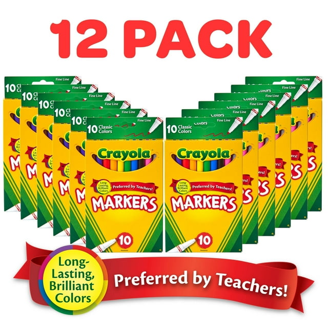 Crayola 12 Boxes of 10 Count Fine Line Markers, 120 Bulk Markers
