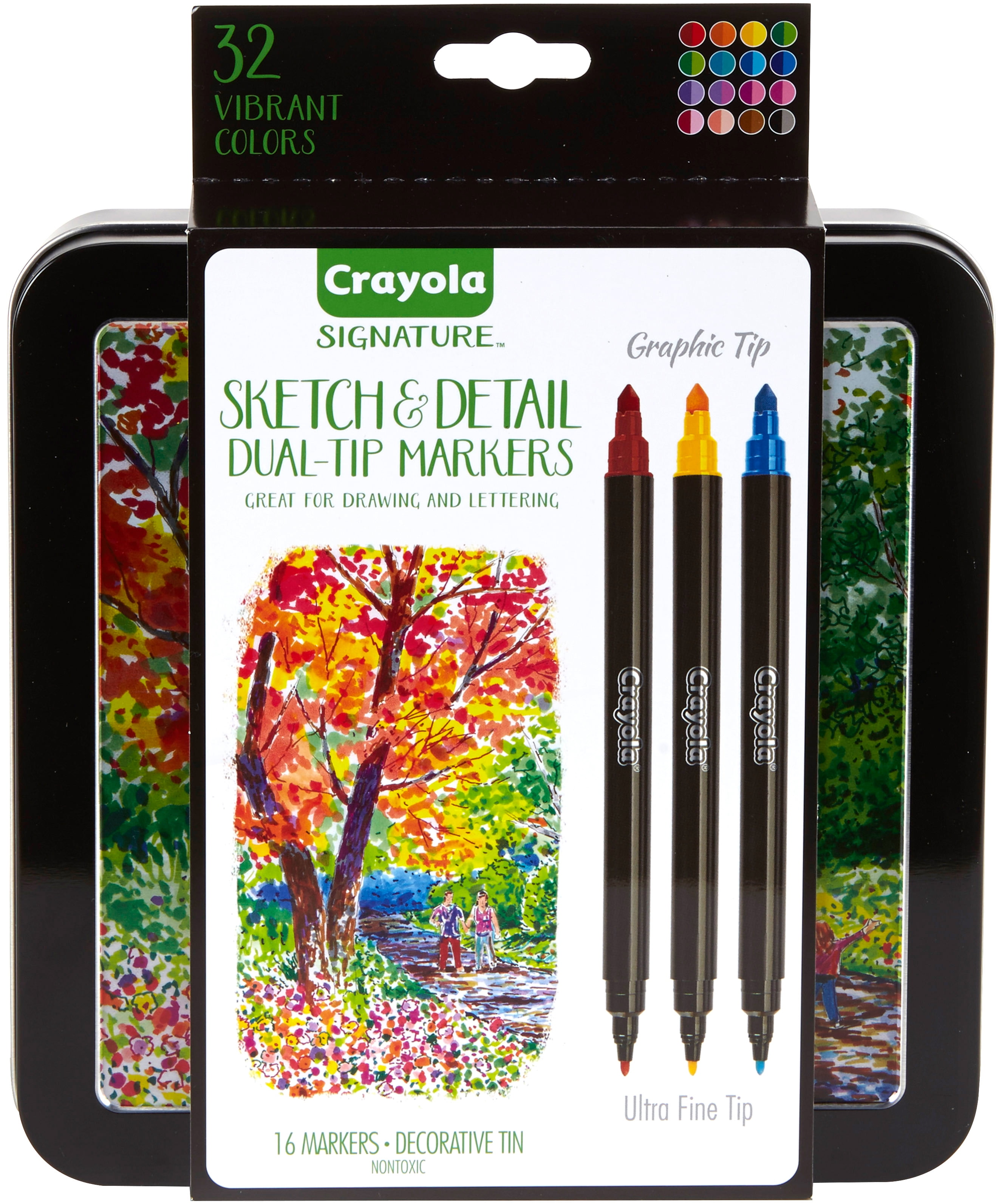 Crayola Sketch & Detail Dual-Tip Markers (16ct), Markers for Adult  Coloring, Fine & Brush Tip Art Markers, For Calligraphy & Drawing