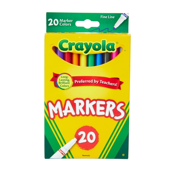 Crayola 20 Ct Fine Line Classic Markers, Classroom Supplies for Teachers, Back to School Supplies for Kids
