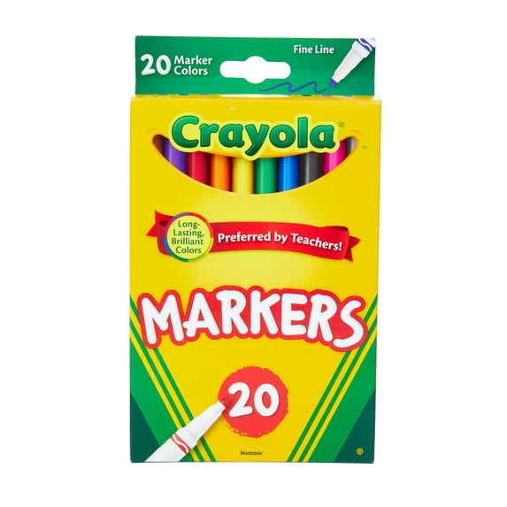 Crayola 20 Ct Fine Line Classic Markers, Classroom Supplies for Teachers, Back to School Supplies for Kids