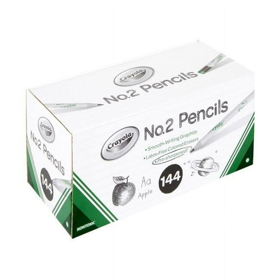 Crayola No 2 Pencils with Assorted Colored Erasers, Pack of 144