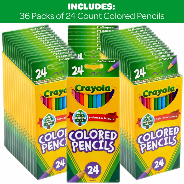 Crayola 24ct Colored Pencils, Assorted Colors, Pre-Sharpened, 36 Pack, Bulk  Kids School Supplies