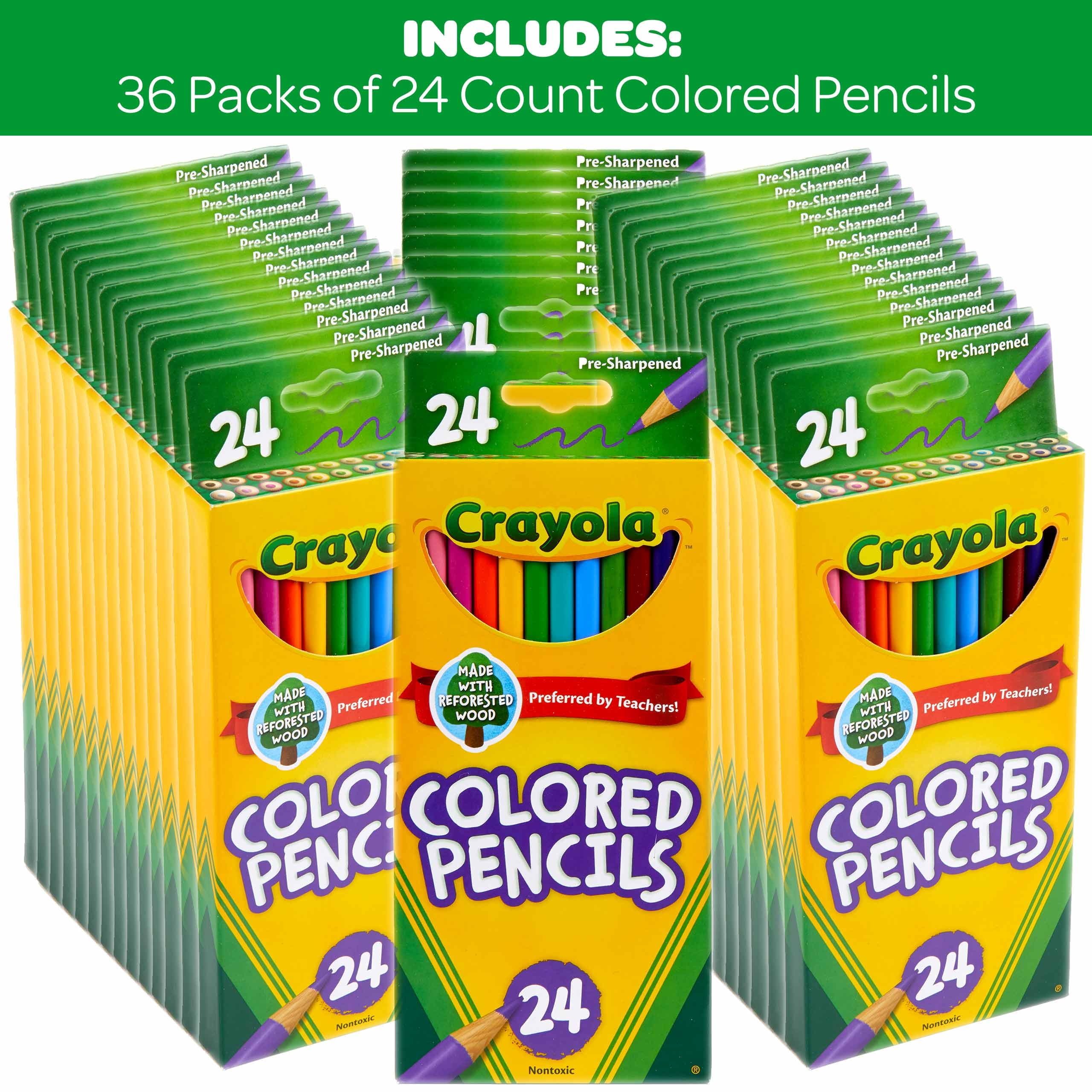 Crayola 24ct Colored Pencils, Assorted Colors, Pre-Sharpened, 36 Pack, Bulk Kids School Supplies