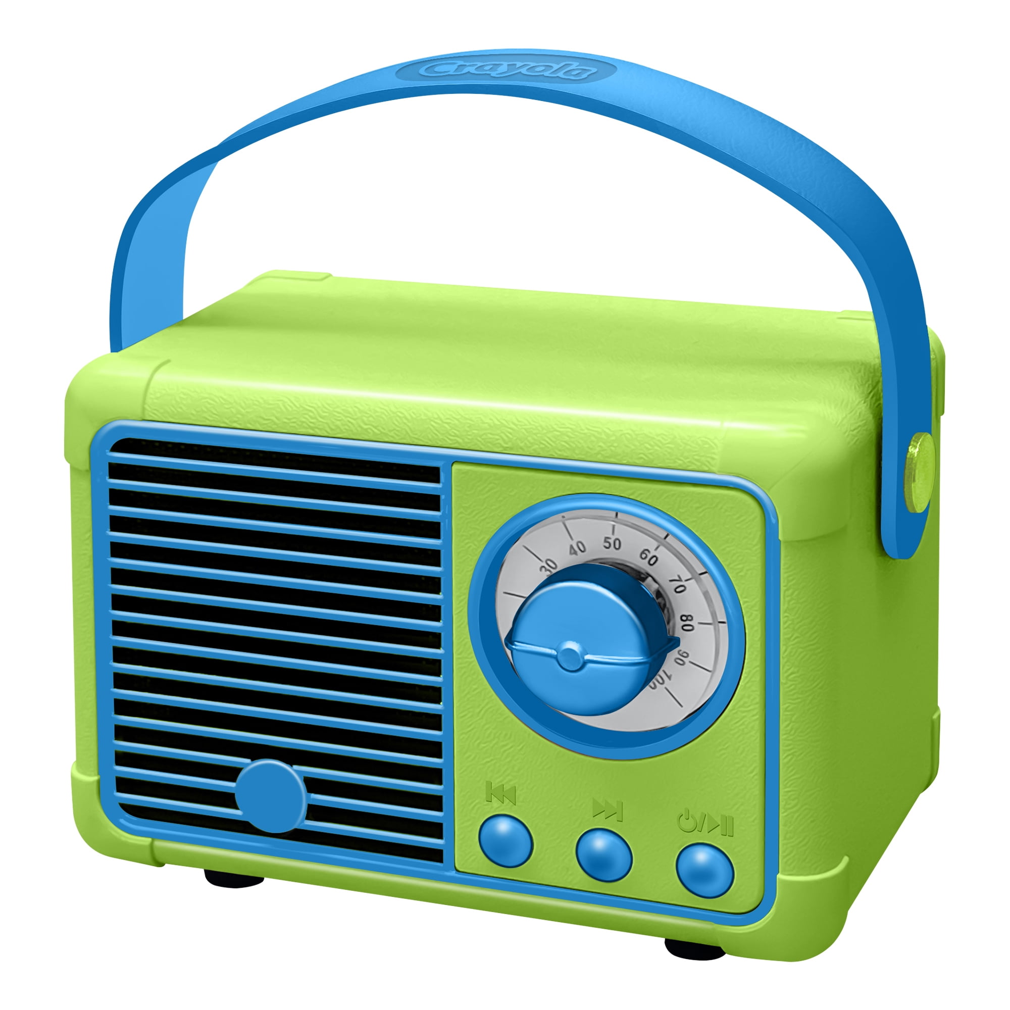 Crayola 3-Watt CBT110 Retro Portable Bluetooth Rechargeable Speaker with FM Radio, TWS, USB/microSD/Aux, up to 1.5 Hours of Play Time, Green
