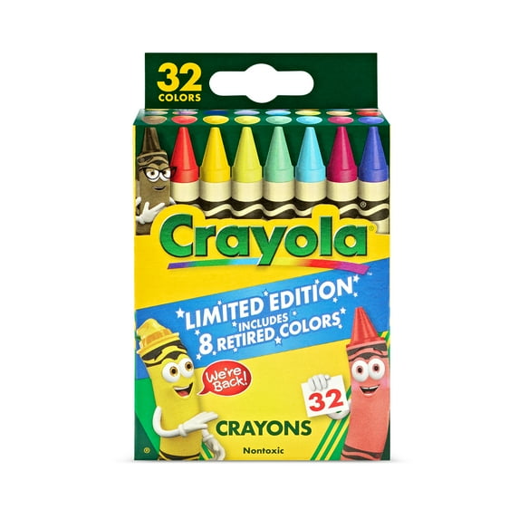 Crayola 32 Count Crayons, With 8 Retired Crayola Crayon Colors, Coloring Set, Gift for Kids Ages 3 & Up
