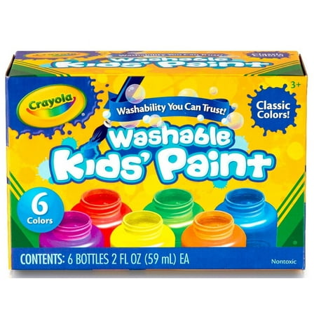 Crayola 6 count Washable Kids' Paint 2 ounce Bottles, Assorted Colors