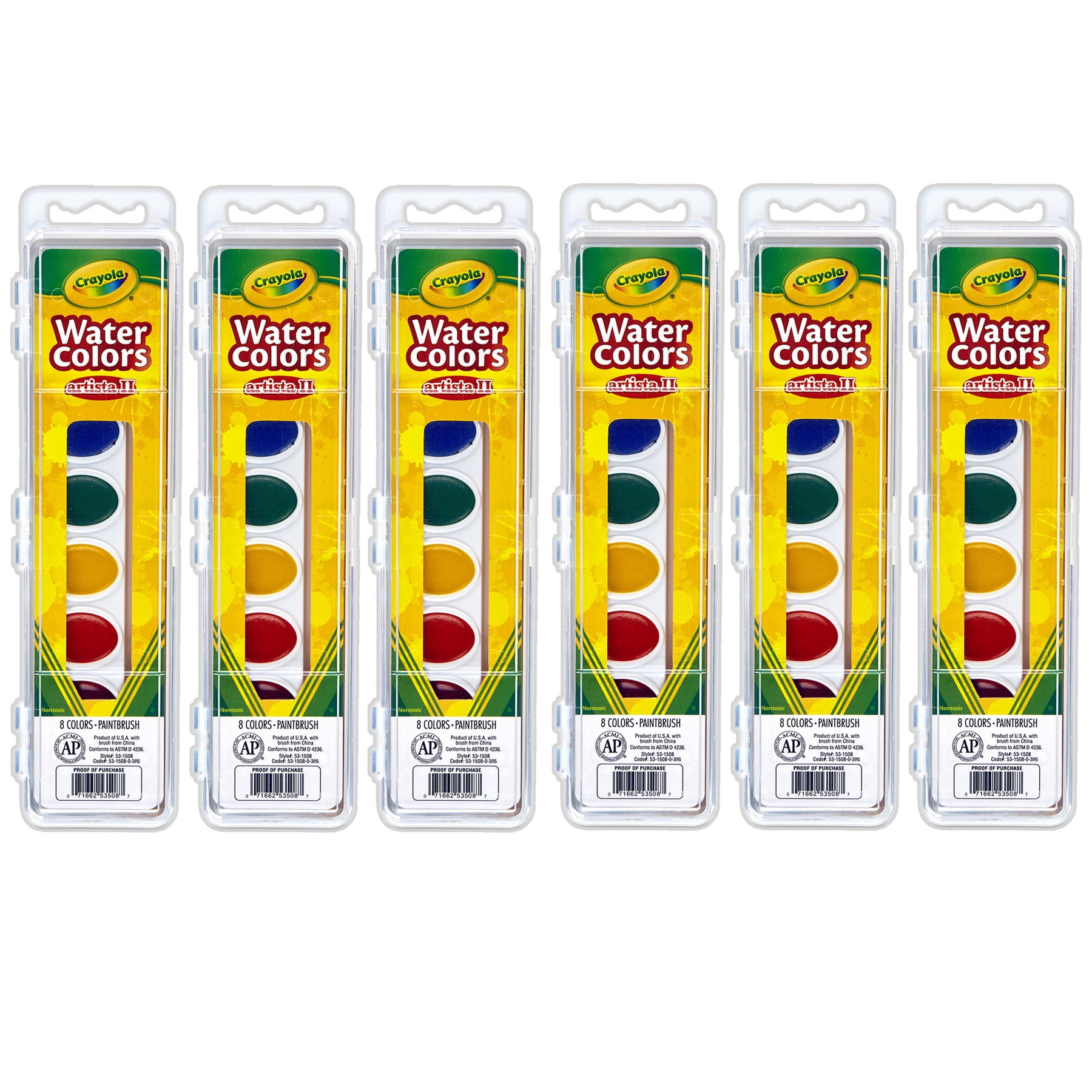 Crayola Artista II Watercolor Set, 8 Colors & Brush, Pack of 6