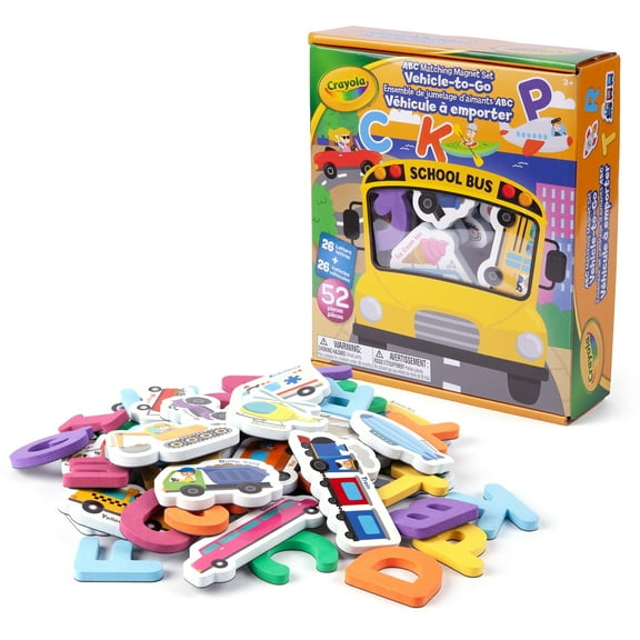 Crayola: ABC Matching Magnet Set  Vehicle-To-Go - 52pc Alphabet & Image Foam Magnets, Classroom & Home Education, Spelling-Learning, Toddler Kids 3+