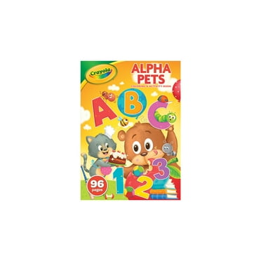 Crayola Alpha Pets Coloring Pages and Stickers, 96 Pgs, Number & Alphabet Coloring Book, Educational Travel Activity for Toddlers