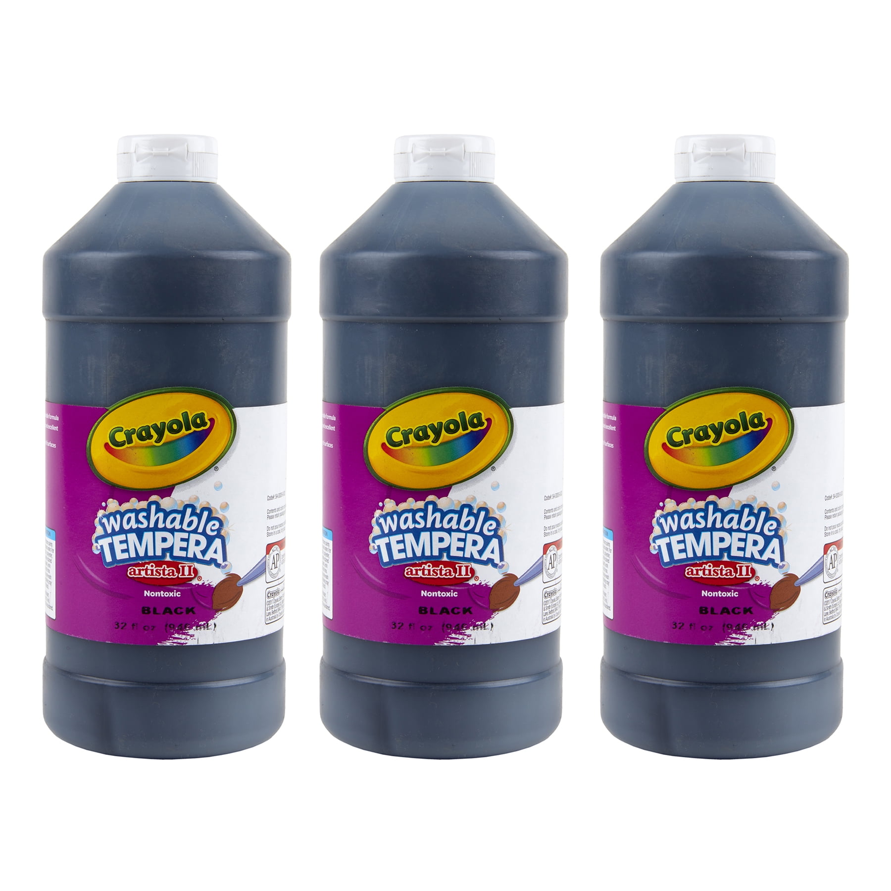 Crayola Artista II Washable Tempera Paint, 32 oz, Black, Pack of 3