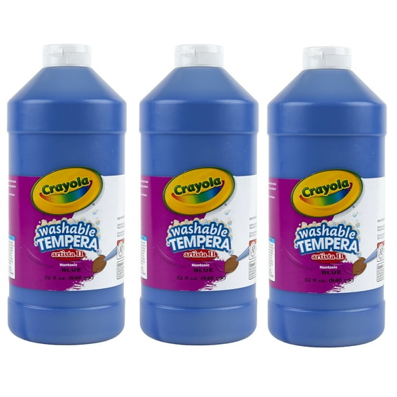 Crayola Artista II Washable Tempera Paint, 32 oz, Blue, Pack of 3