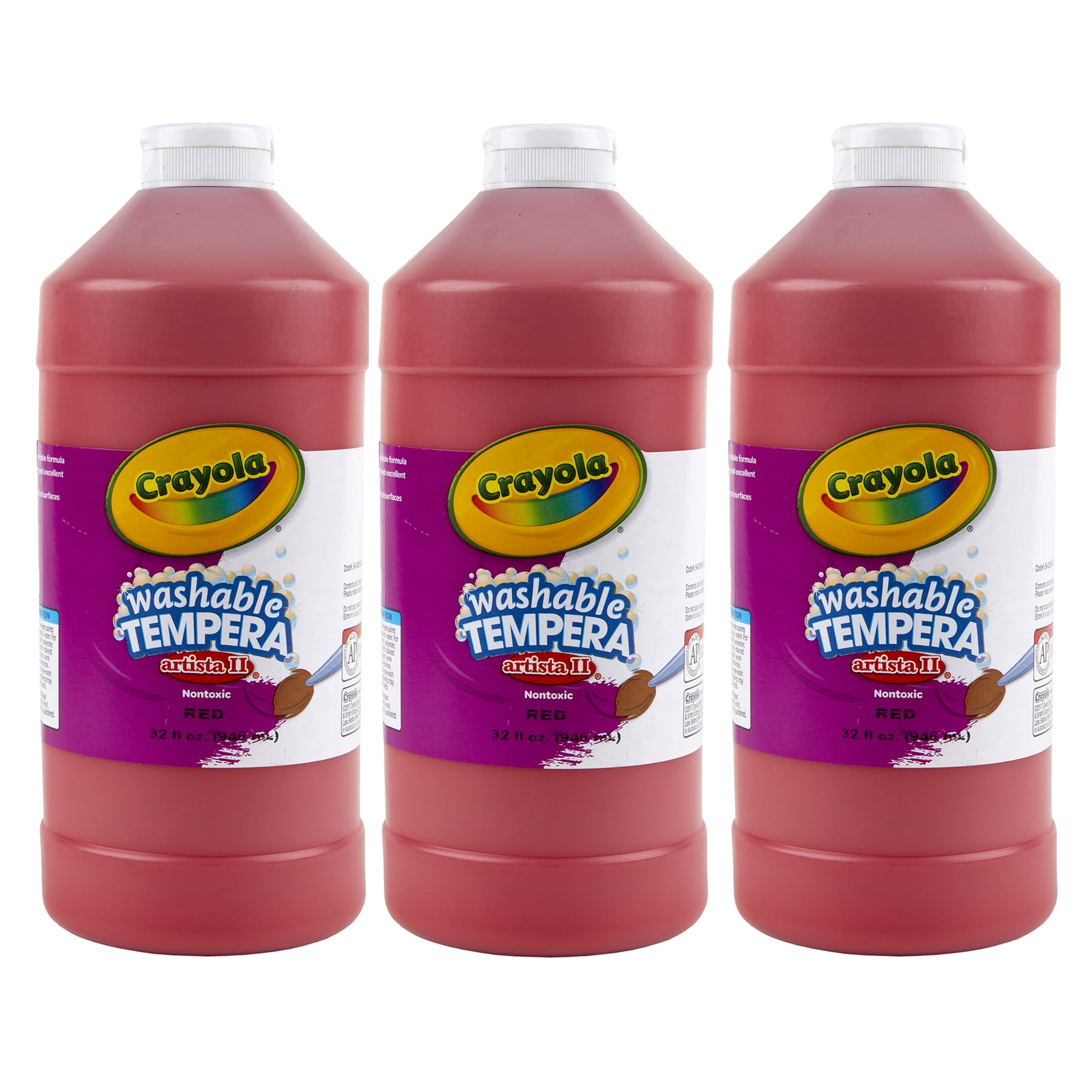 Crayola Artista II Washable Tempera Paint, 32 oz, Red, Pack of 3