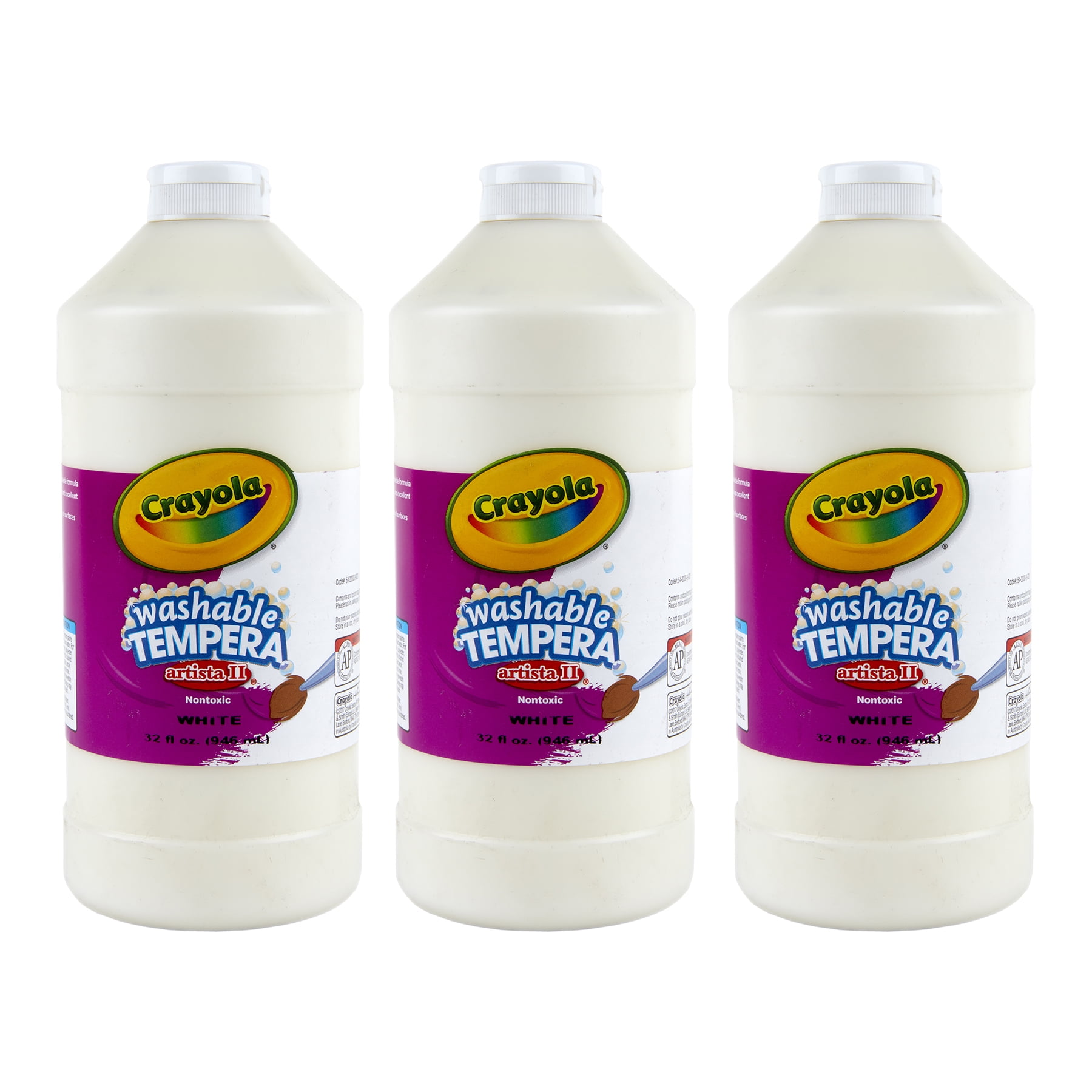 Crayola Artista II Washable Tempera Paint, 32 oz, White, Pack of 3