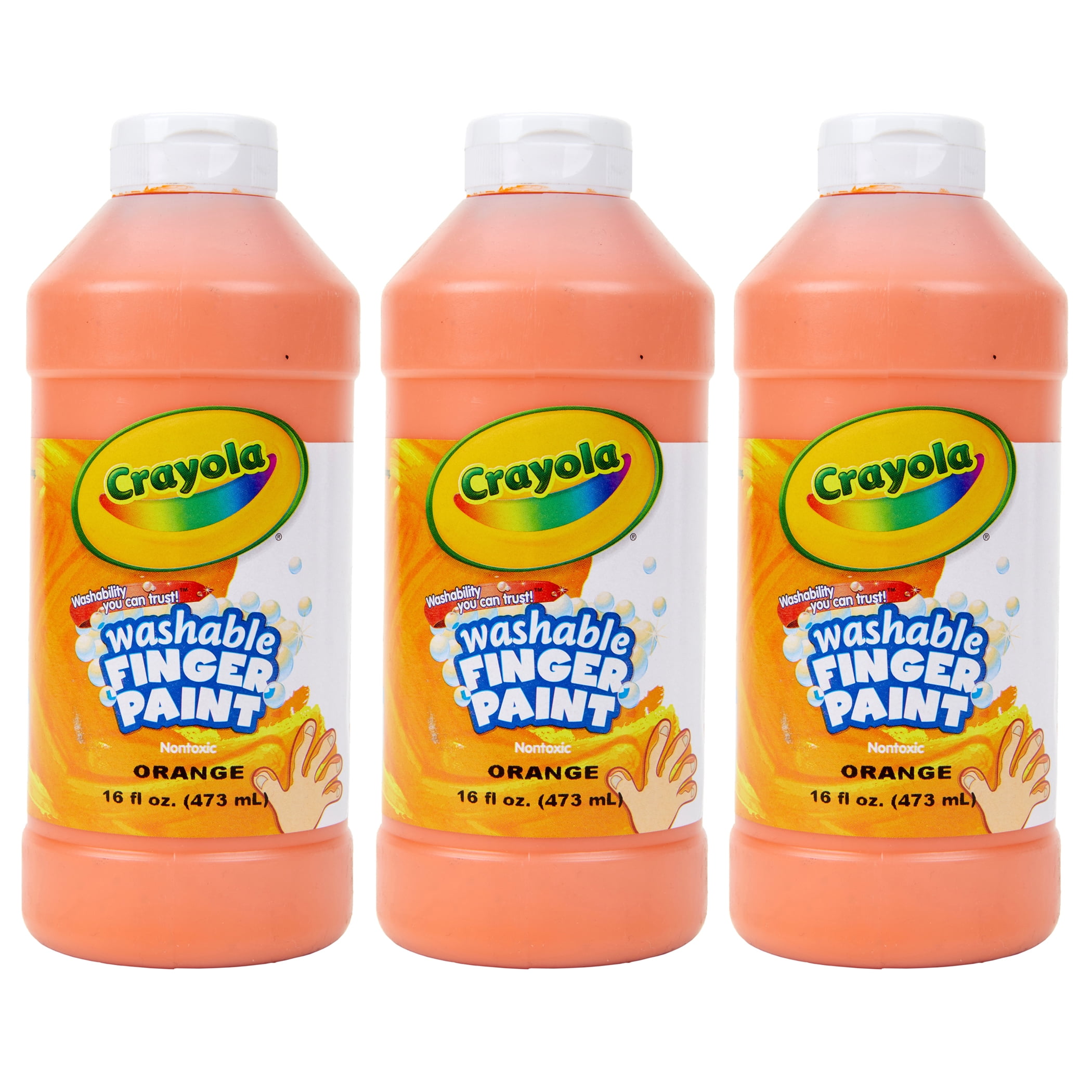 Crayola Washable Finger Paint, Orange, 16 oz, Pack of 3