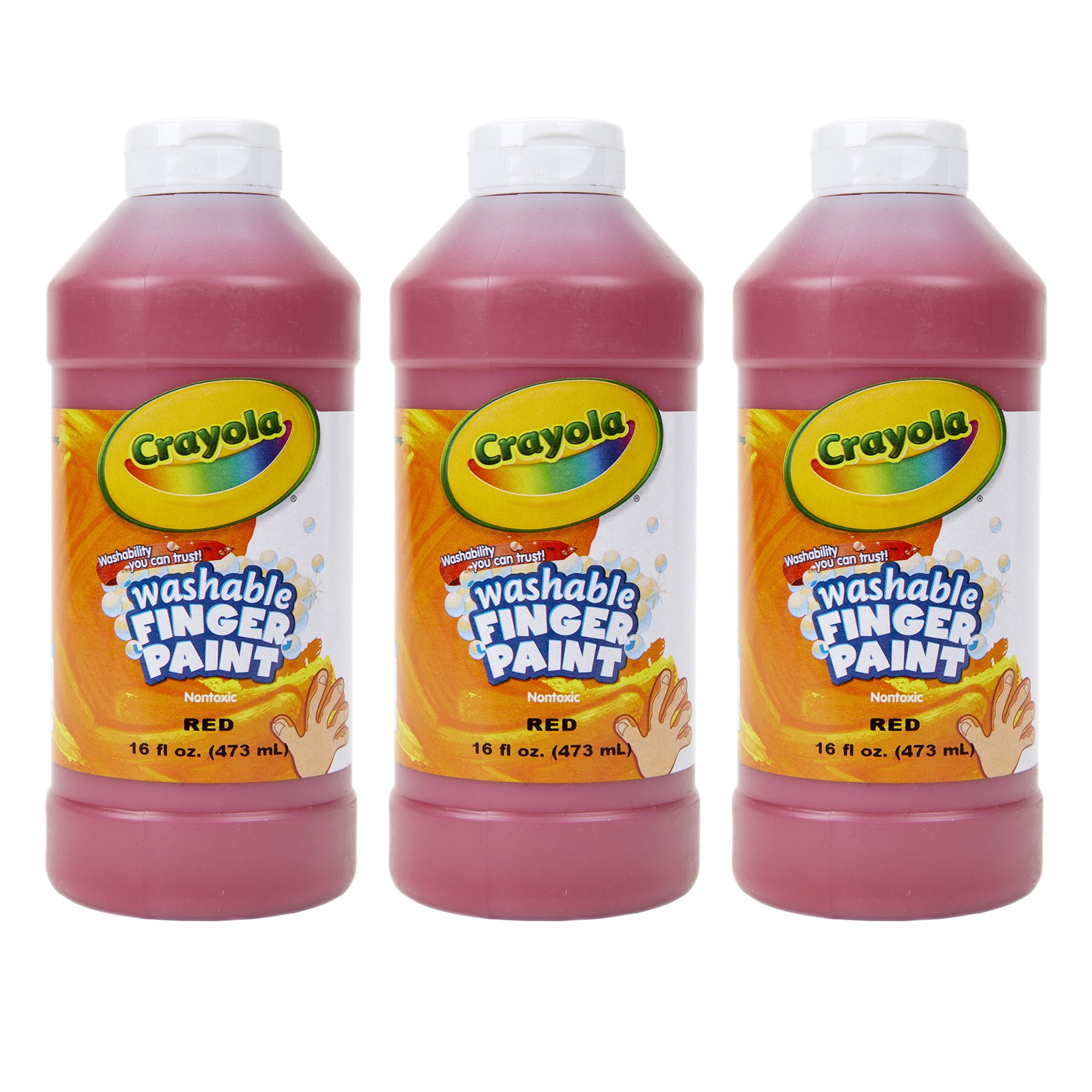 Crayola Washable Finger Paint, Red, 16 oz, Pack of 3