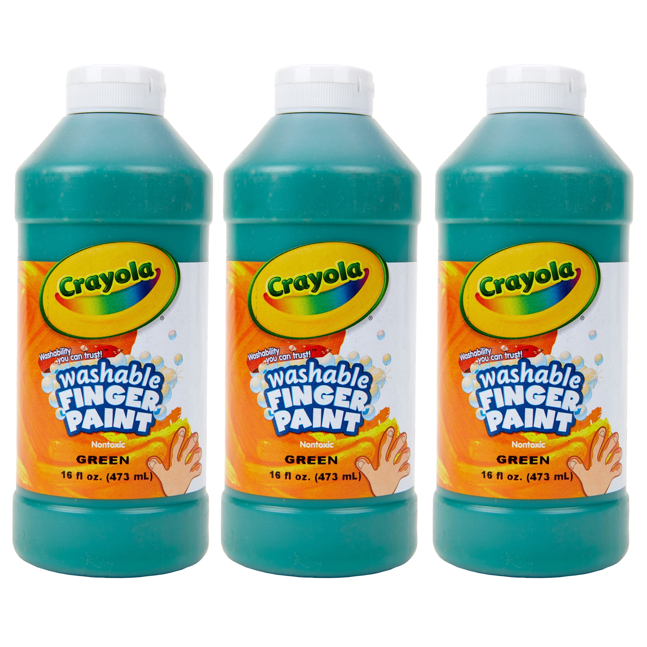 Crayola Washable Finger Paint, Green, 16 oz, Pack of 3