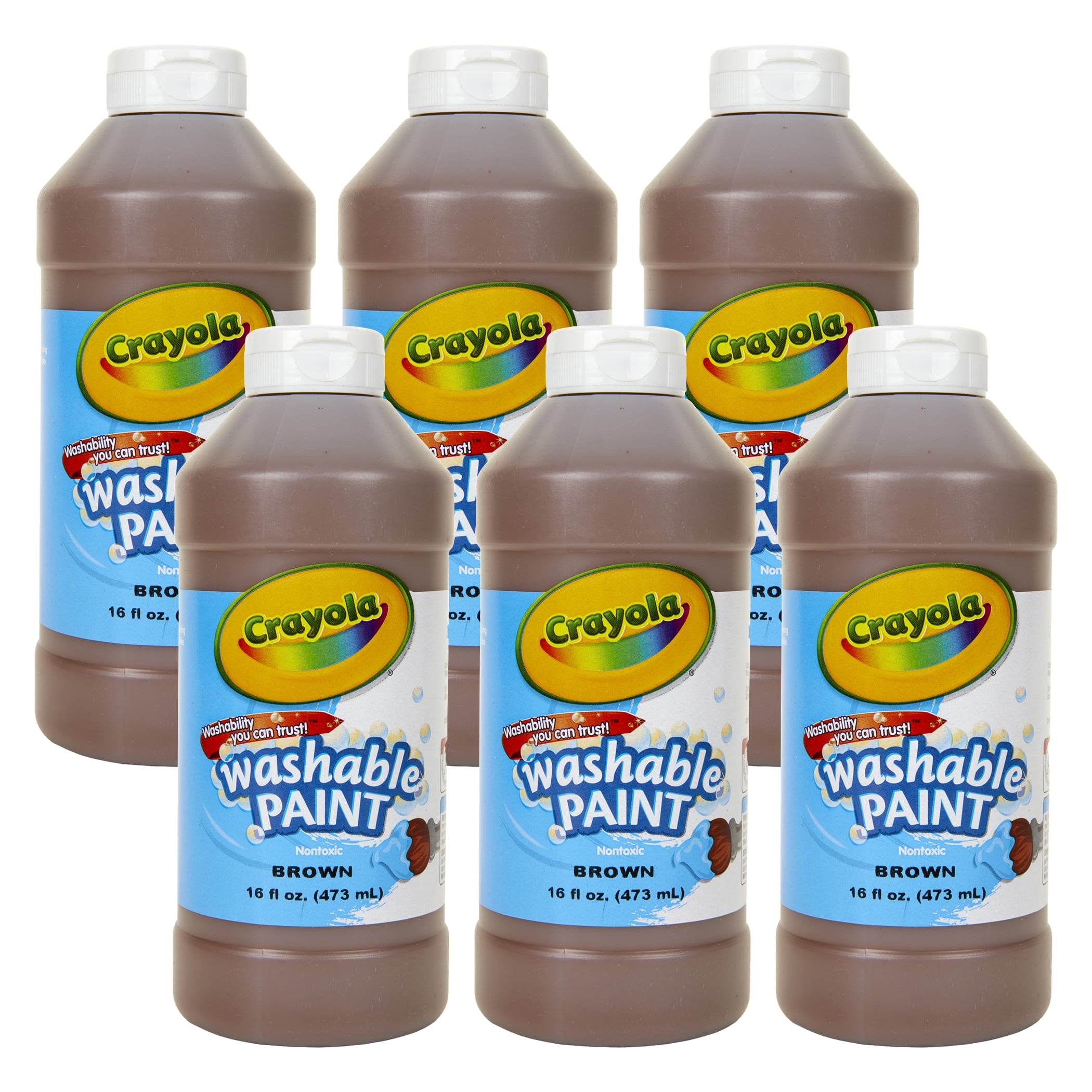 Crayola Washable Paint, Brown, 16 oz. Bottles, Pack of 6