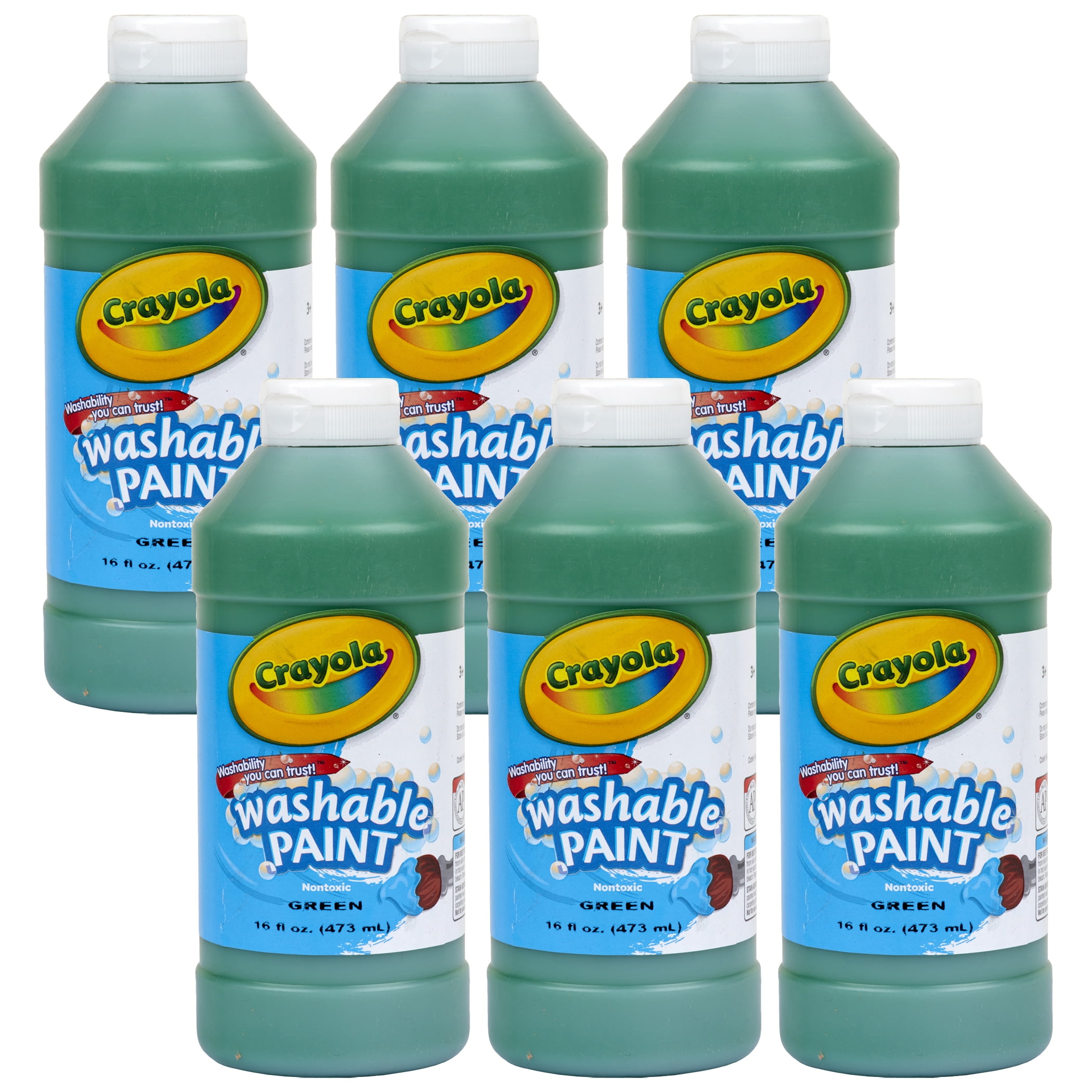 Crayola Washable Paint, Green, 16 oz. Bottles, Pack of 6