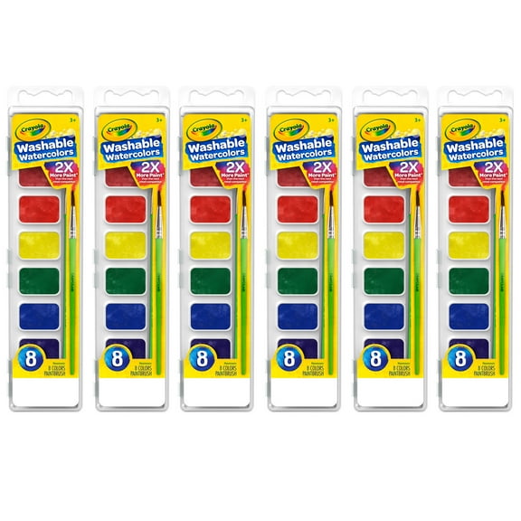 Crayola Semi-Moist Washable Watercolor Set, 8 Colors Per Set, 6 Sets