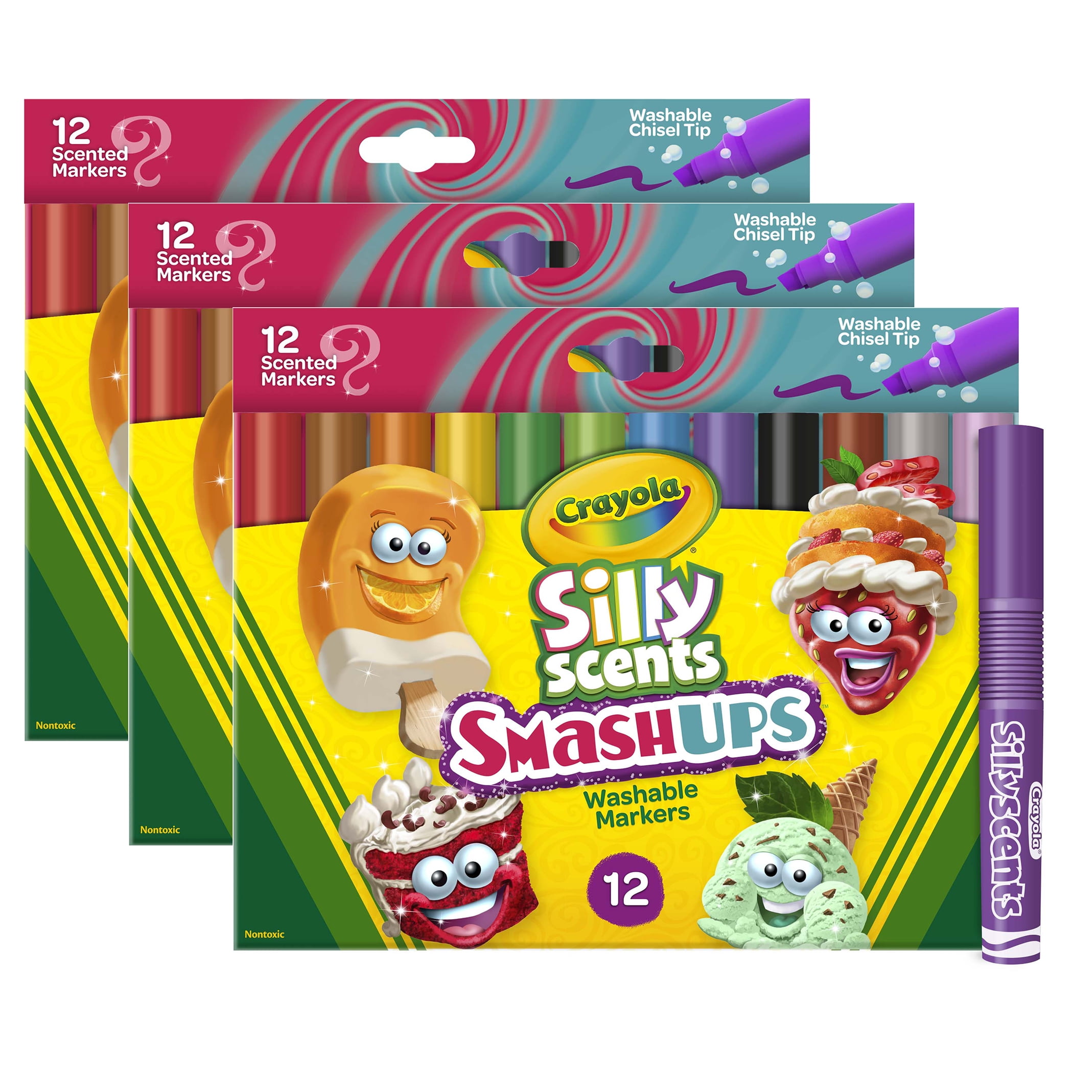 Crayola Wedge Tip Silly Scents Smash Ups Markers, 12 Per Pack, 3 Packs