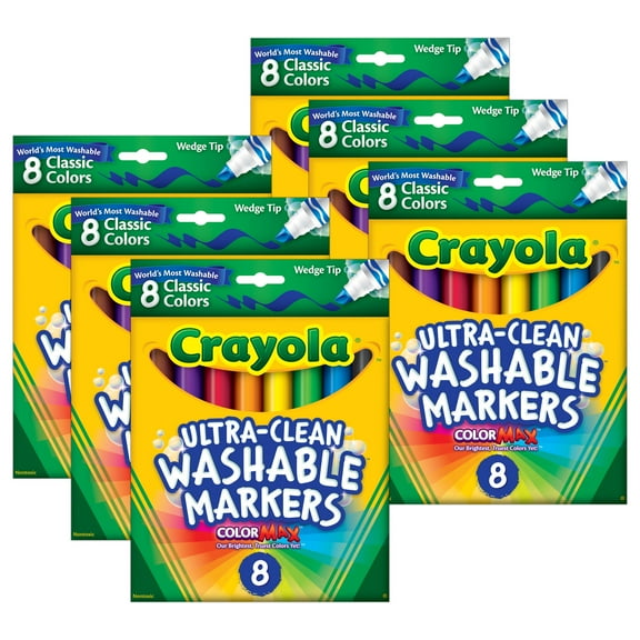 Crayola Ultra-Clean Washable Markers, Wedge Tip, 8 Per Box, 6 Boxes