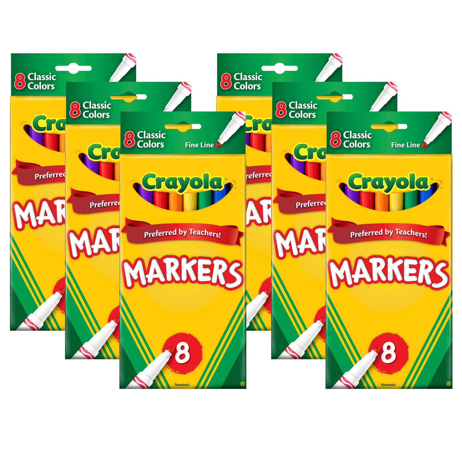 Crayola Original Formula Markers, Fine Tip, Classic Colors, 8 Per Box, 6 Boxes