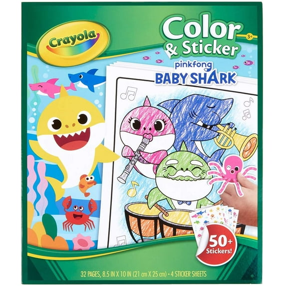 Crayola Baby Shark Coloring Pages & Stickers, 32 Pages, Child, Ages 3, 4, 5, 6, Unisex