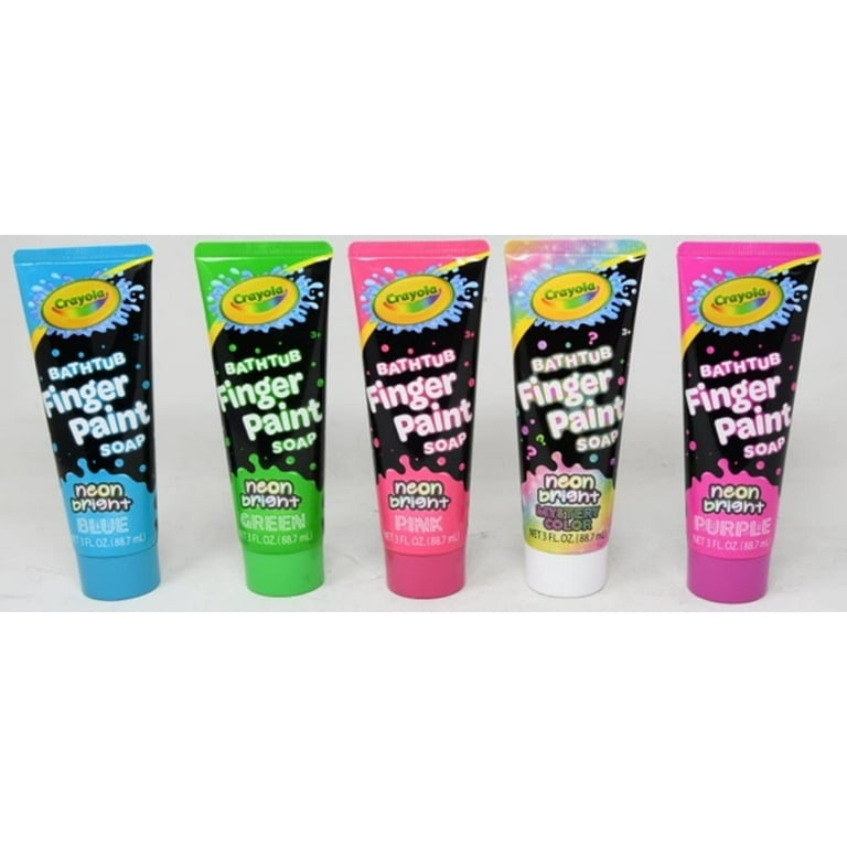Crayola Bathtub Fingerpaint 5 Pack, 3 Ounce Tubes Neon Bright Color Variety Blue, Green, Pink, Purple, Mystery Color!