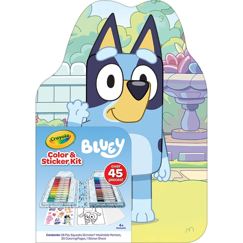 Crayola Bluey Art Kit for Kids (45pcs), Toddler Stocking Stuffers, Holiday Gift, Bluey Coloring Book & Stickers for Kids, 4+