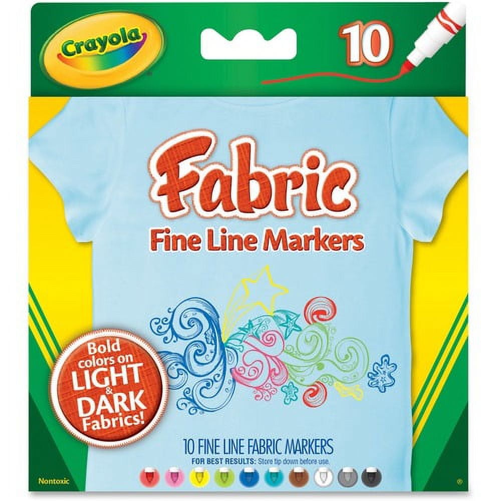 Crayola Bright Fabric Markers - Fine Marker Point - Black, Blue, Brown, White, Gray, Lime, Pink, Red, Teal, Yellow - 10 / Set Crayola Bright Fabric Markers - Fine Marker Point - Black, Blue, Brown, White, Gray, Lime, Pink, Red, Teal, Yellow - 10 / Set