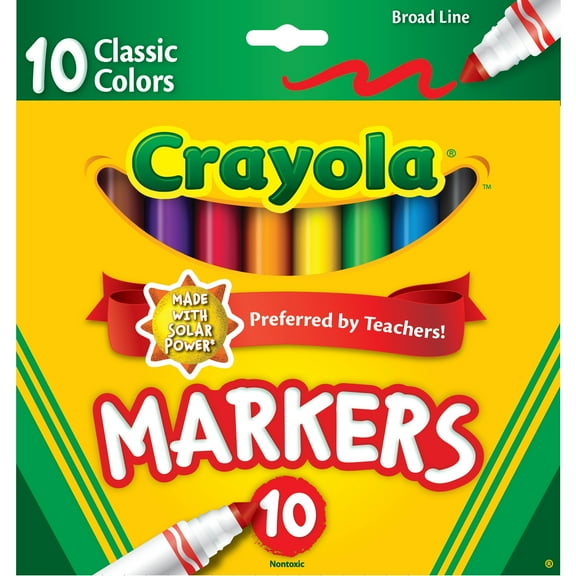 Crayola Broad Line Markers, 10 Ct Classic Colors, School Supplies for Teachers and Kids, Classroom Essentials, 3+