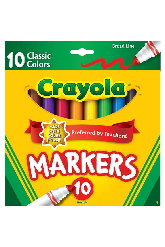 Broad Line Markers, 10 Ct Classic Colors, School Supplies for Teachers and Kids, Classroom Essentials, 3+