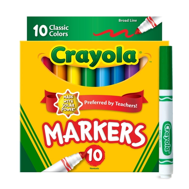 Crayola Broad Line Markers, 10 Ct Classic Colors, School Supplies for ...