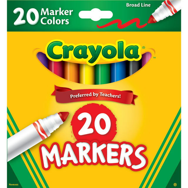 Crayola Broad Line Markers, 20 Ct, School Supplies, Easter Basket Stuffers, Classic Colors, Child