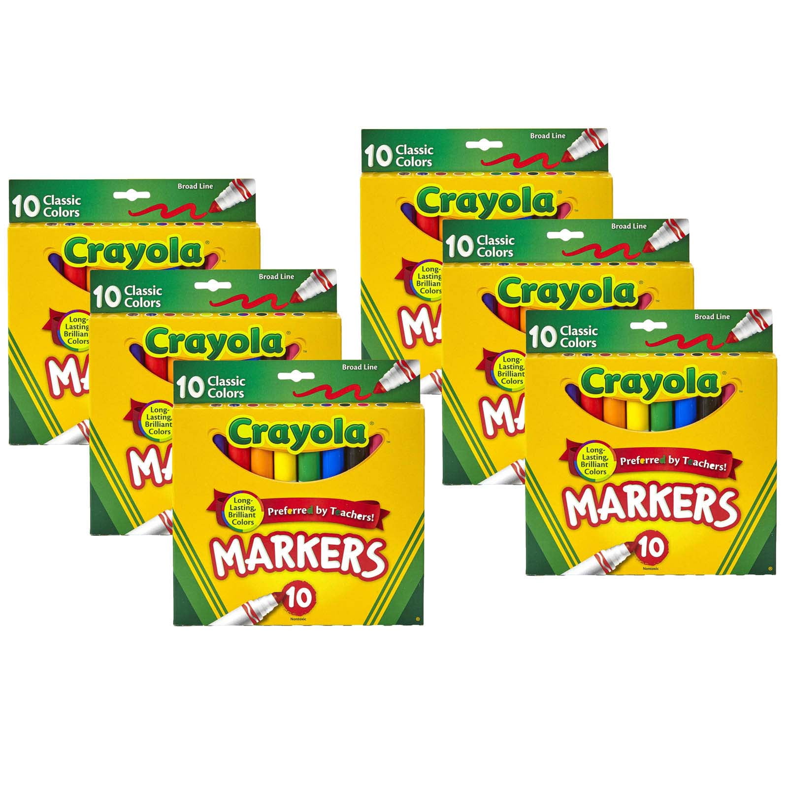 Crayola Broad Line Markers, Classic Colors, 10 Per Box, 6 Boxes