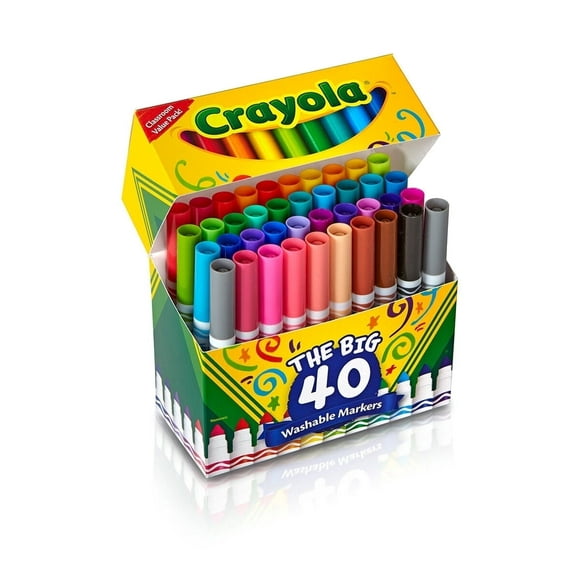 Crayola Broad Line Washable Markers Variety Pack, Broad Point, Assorted Colors, 40 Count, 1 Pack