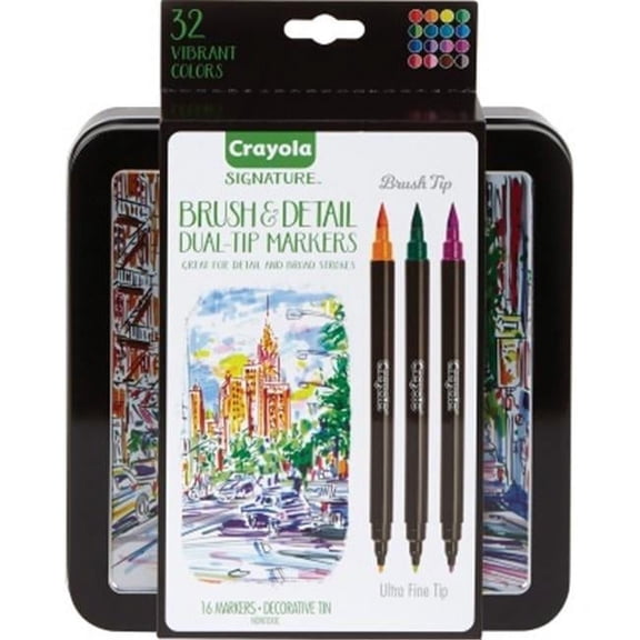 Crayola Brush & Detail Dual Ended Markers - Assorted Color, 16 Per Set