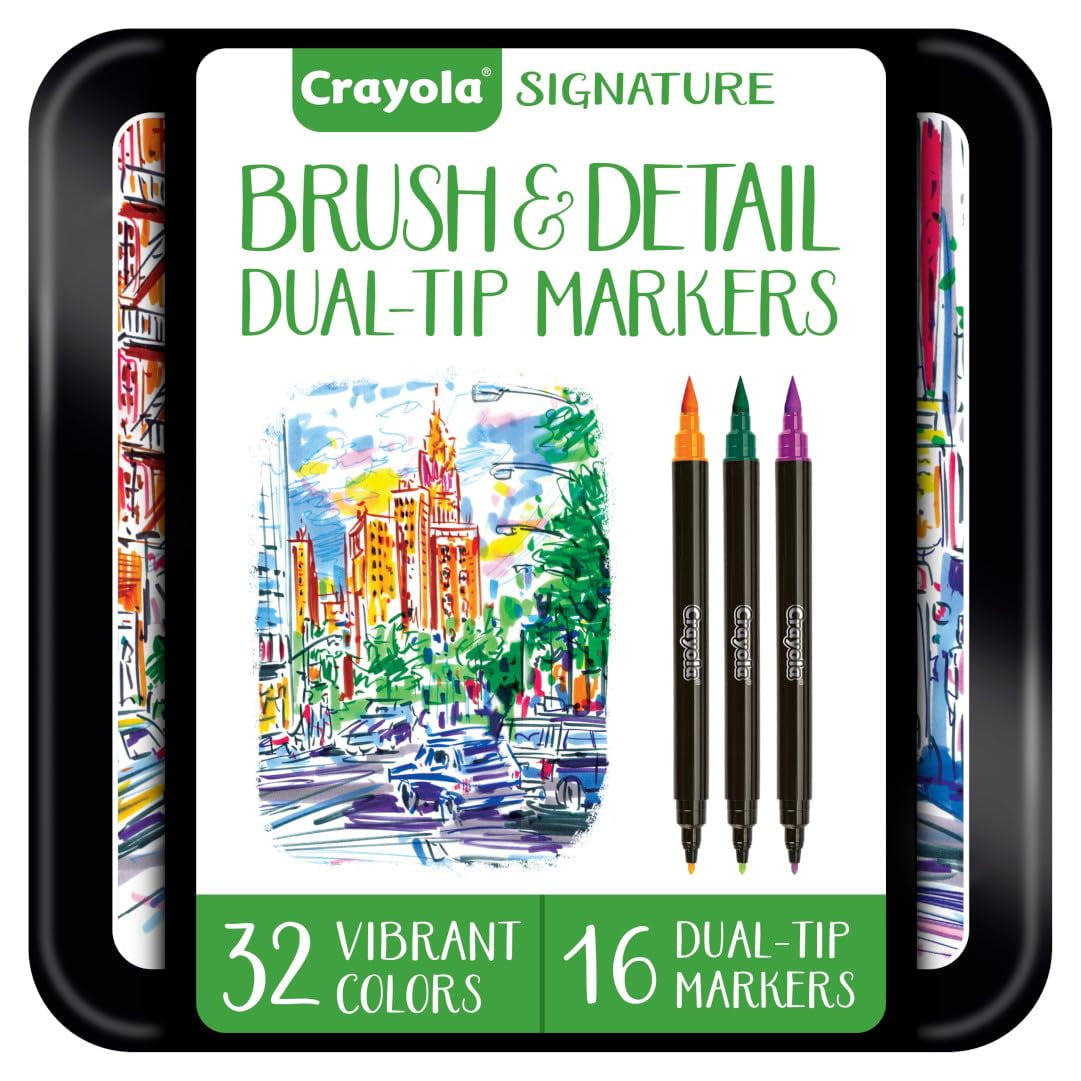 Crayola Brush & Detail Dual Tip Marker Set, 16 Markers, 32 Colors ...