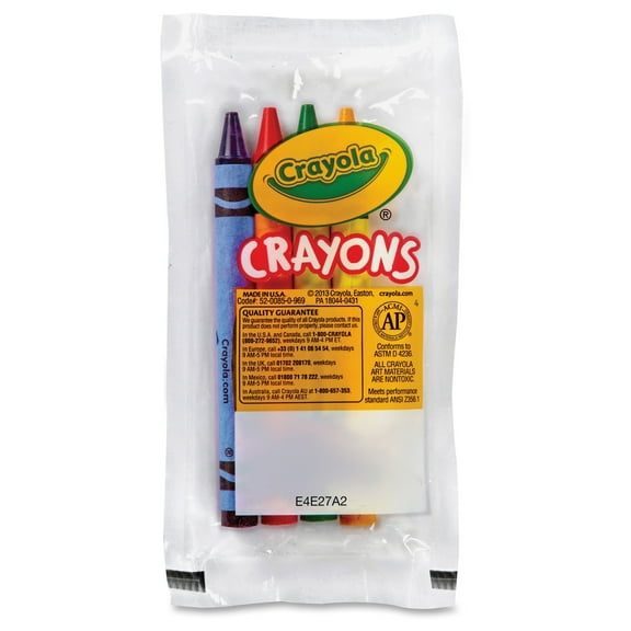 Crayola Classic Color Pack Crayons, Cello Pack, 4 Colors, 4/Pack, 360 Packs/Carton
