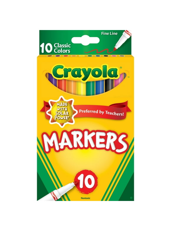 Crayola Classic Thin Line Marker Set, 10 Ct, Multi Colors, Back to School Supplies for Kids