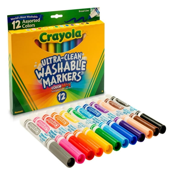 Crayola Classic Ultra-Clean Washable Markers, Fine Point, Assorted Colors, 12 Count