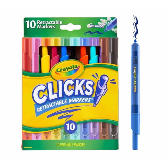 Crayola Clicks Retractable Markers, 10 Count, 1 Pack of 2 Piece