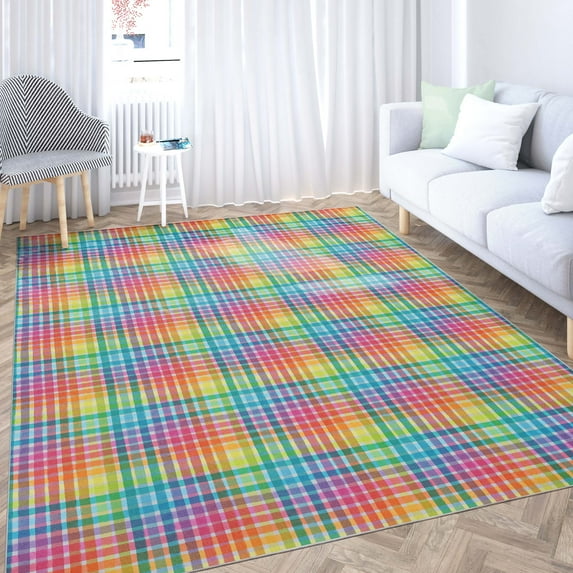 Crayola Multi Plaid 6'7" x 9'3" Multicolor Area Rug by Well Woven