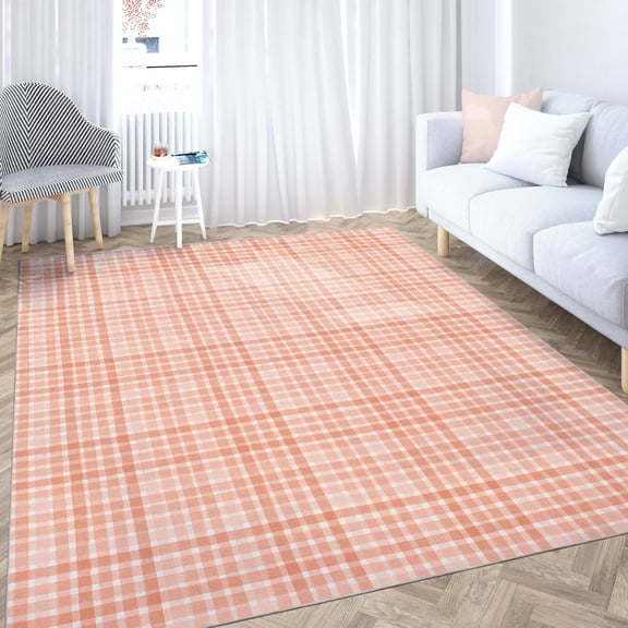 Crayola Solid Plaid 5' x 7' Coral Area Rug by Well Woven